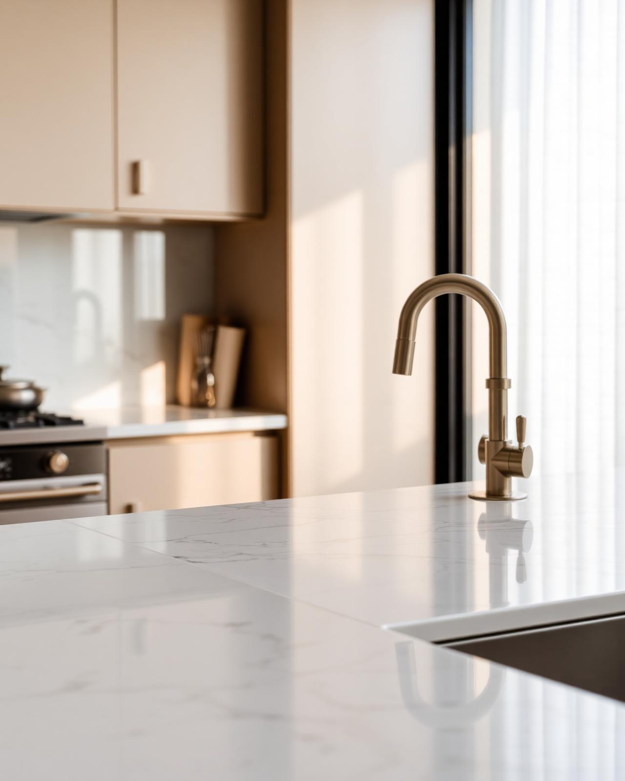 Detail of pristine luxury kitchen counter